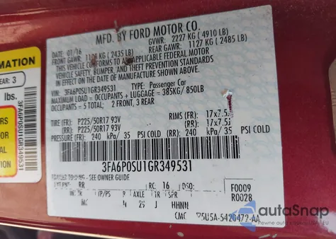 2016 Ford Fusion Energi Titanium from USA, damaged, VIN 3FA6P0SU1GR349531